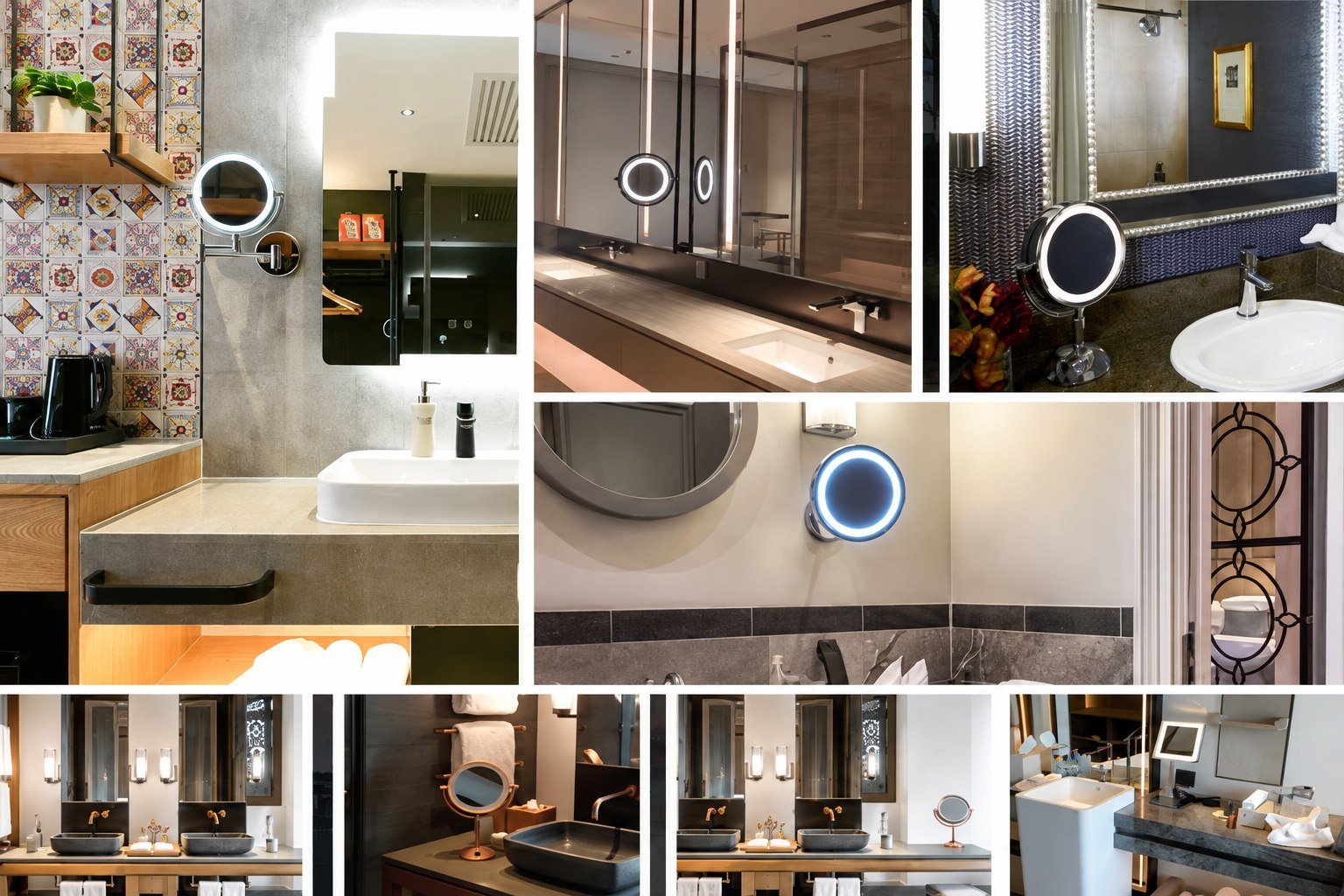 Selected SADHANA makeup mirror installations in hospitality interiors