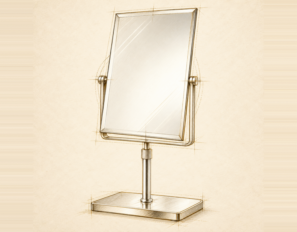 Technical study of a non-lit tabletop makeup mirror